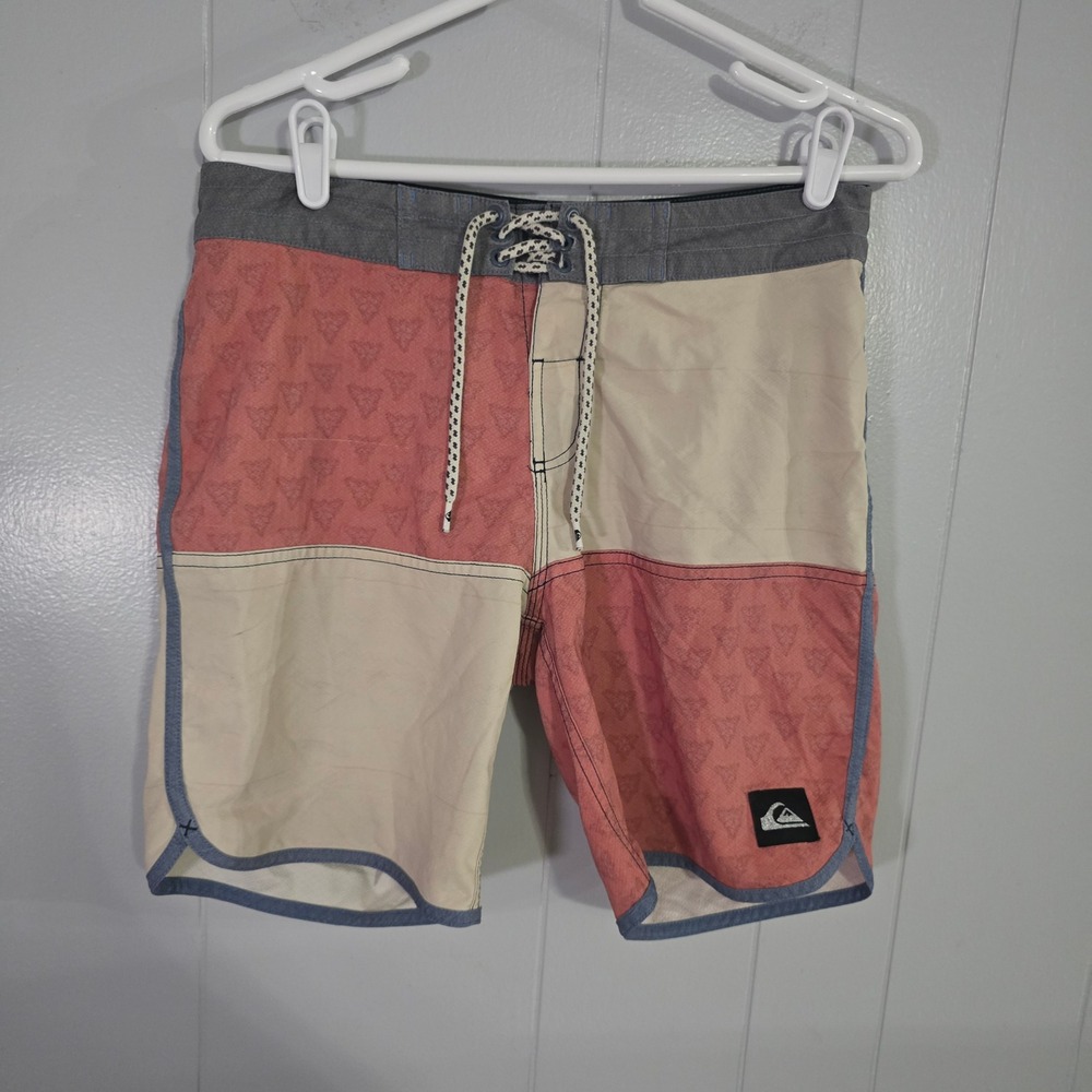 Quiksilver Board‎ Shorts Mens 32 Coral Cream Grey Colorblock Scalloped Hem